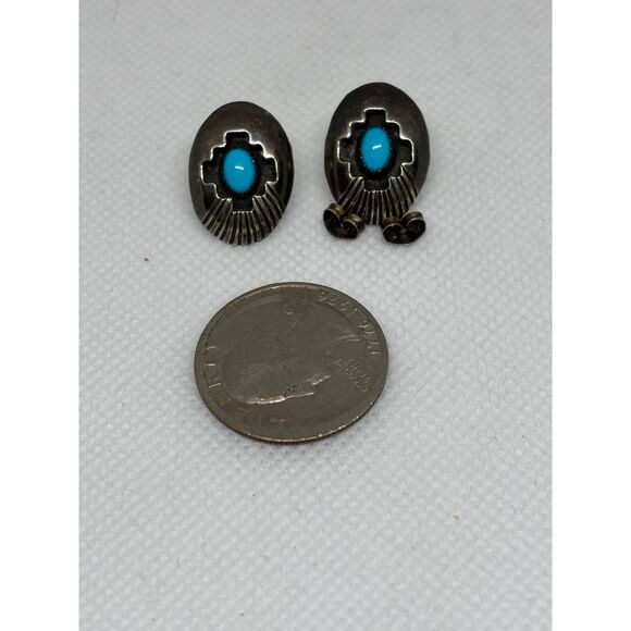 Navajo Shadowbox Turquoise Earrings Jimmy Patterson - Picture 5 of 5